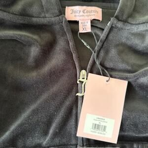 NWT  Y2K Juicy Couture Black Velour Hooded Track Jacket SizeXL Rhinestone Juicy